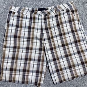 Hurley Brown and White Flat Front Shorts Casual Style